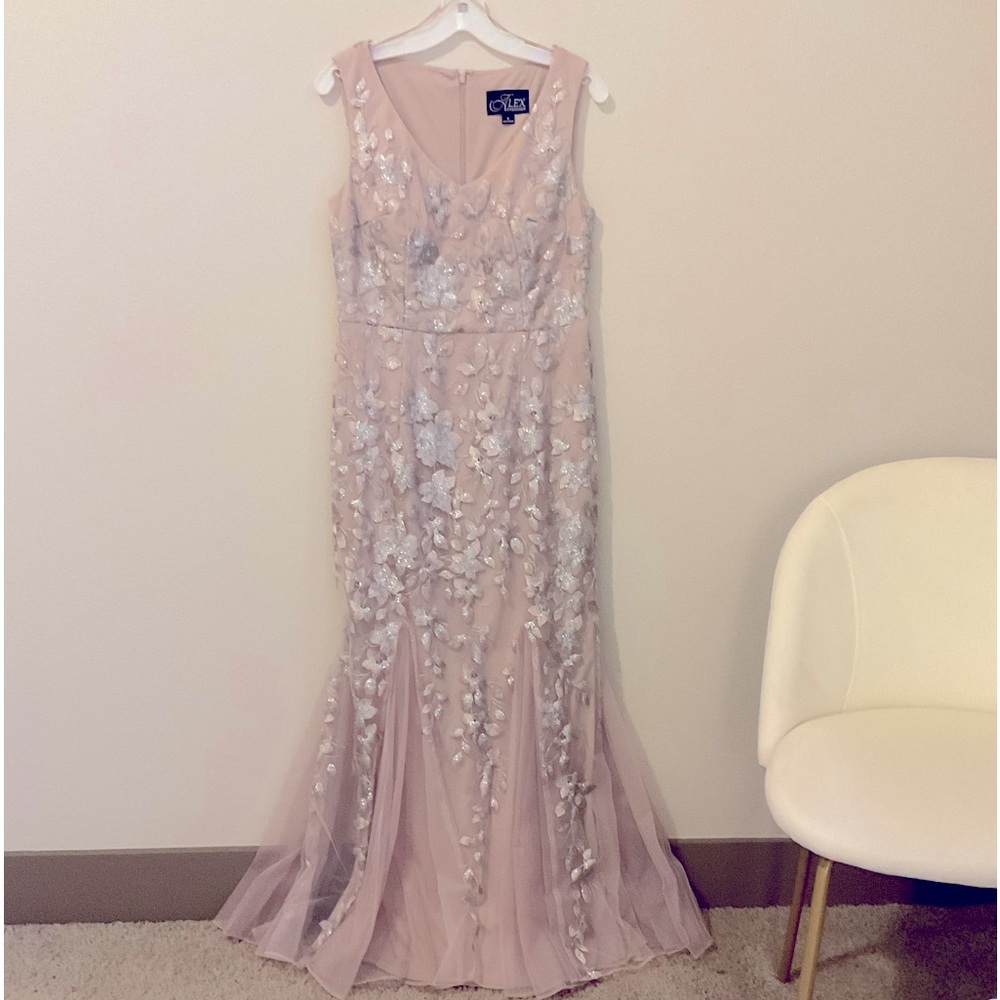 Elegant embellished evening gown, by Alex Evening , size 6, color dusty pink